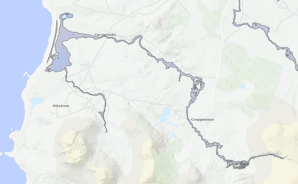 The Carrowniskey River as depicted on Floodmaps.ie